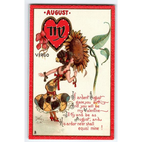 Tuck Postcard Dwig Virgo High Fashion Lady Sunflower Zodiac August Horoscope 128 - Picture 1 of 2